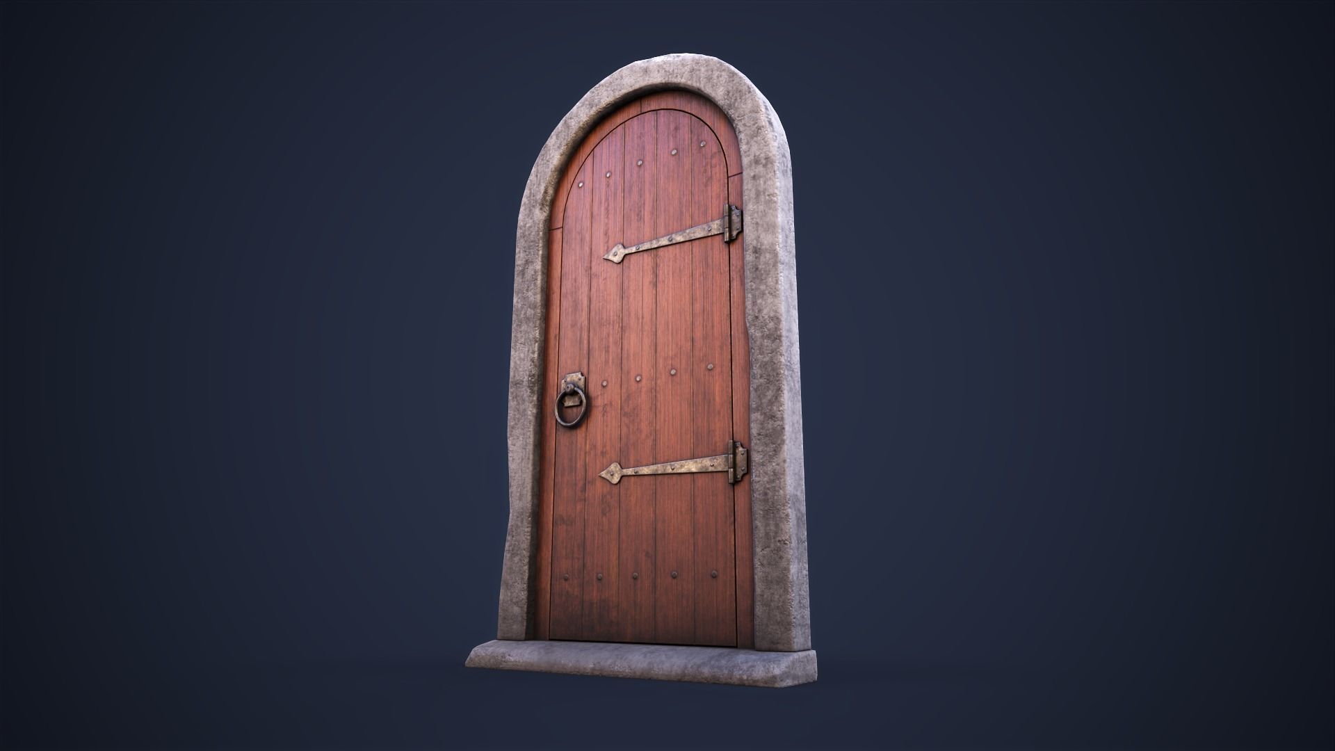 Old front small door Low-poly 3D model_1