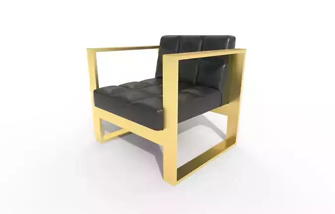 Kube Chair in Distressed Black Leather and Golden