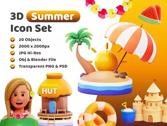 Summer Icon Pack 3D Model