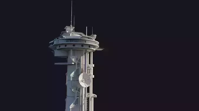 Futuristic well detailed Observation Tower Low-poly 3D model