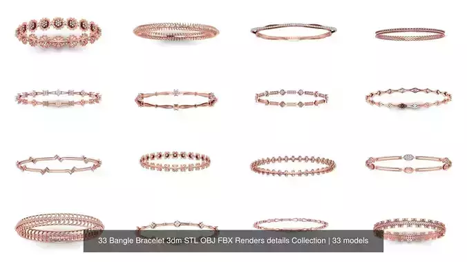 33 Bangle Bracelet 3dm STL OBJ FBX Renders details Collection 