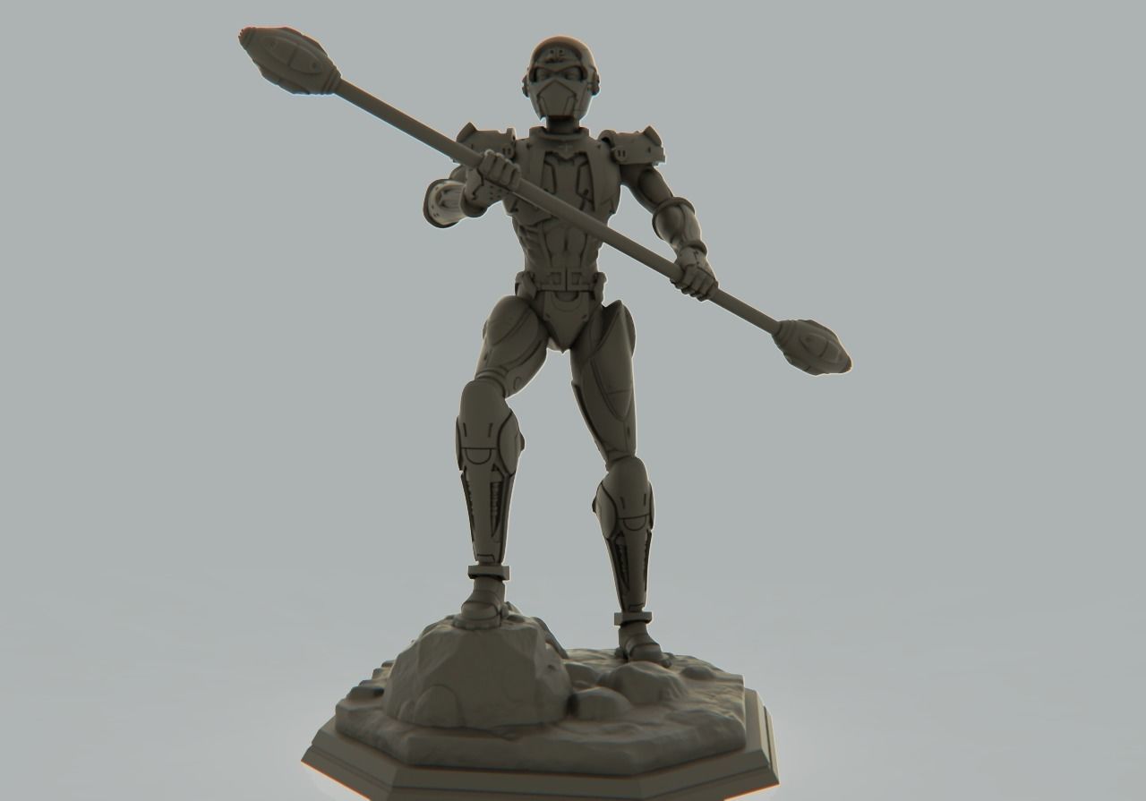 Starzinger man holding spear 3D print model_9