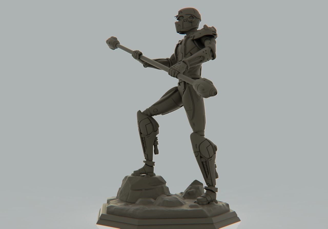 Starzinger man holding spear 3D print model_10
