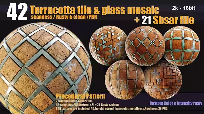 Terracotta tiles and glass mosaics Texture