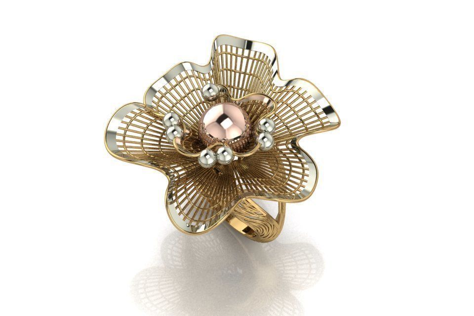 center Round Peral Filigree Ring 3D print model_1