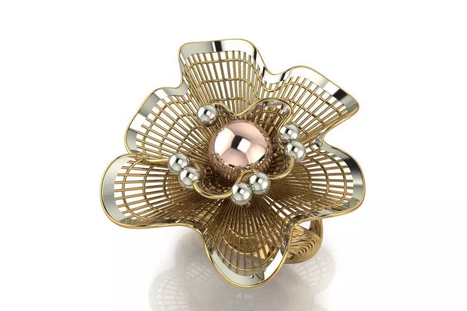 center Round Peral Filigree Ring 3D print model_0