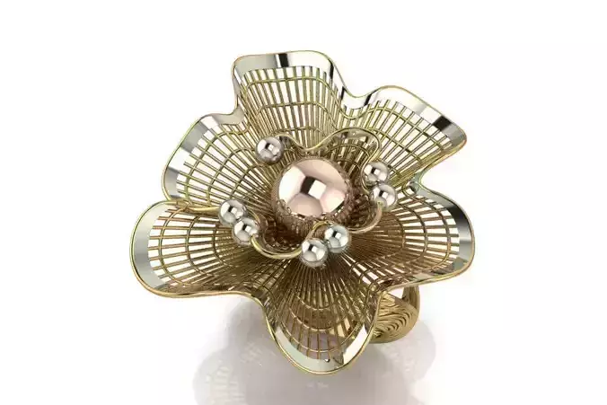 center Round Peral Filigree Ring 3D print model