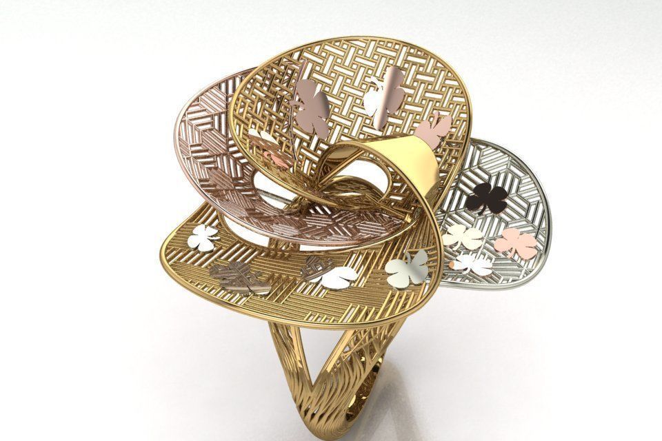 Butterfly shaped filigree gold ring 3D print model_1