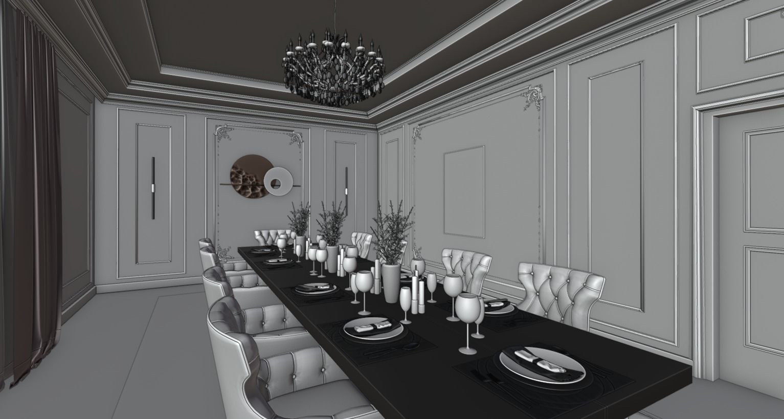 Neoclassic Interior Hall Low-poly 3D model_4