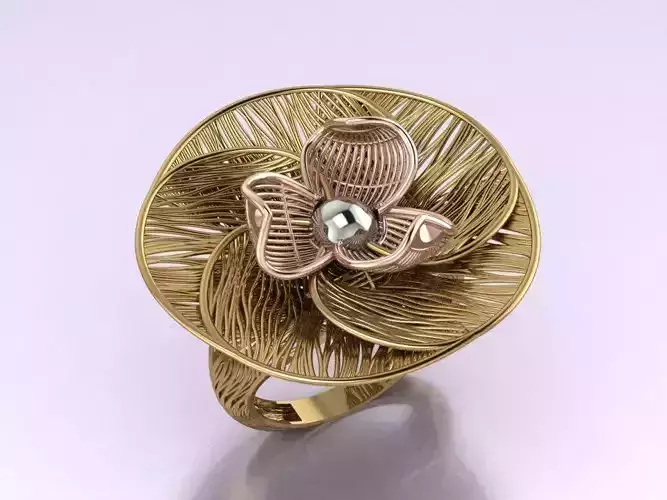 Round small leaf filigree ring