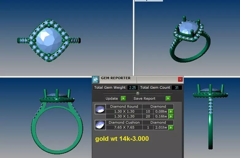 cushion halo engagement ring 3D print model