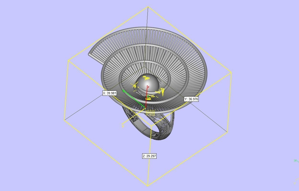 Big Gold Roof Design Filigree Ring 3D print model_8