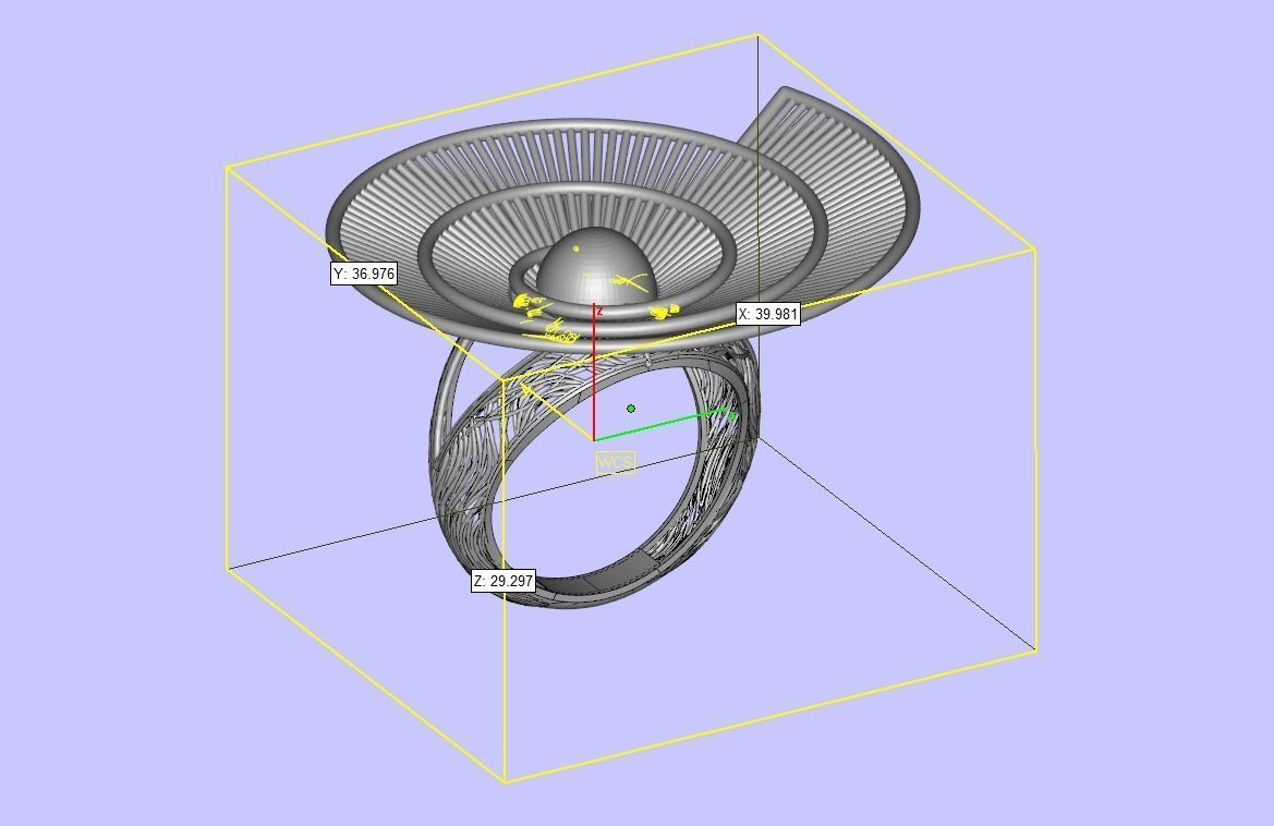 Big Gold Roof Design Filigree Ring 3D print model_4