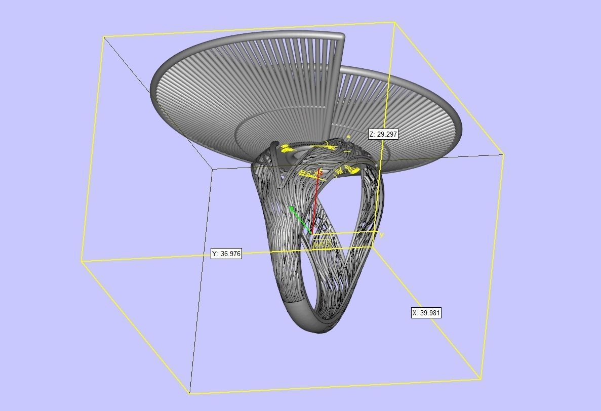 Big Gold Roof Design Filigree Ring 3D print model_7