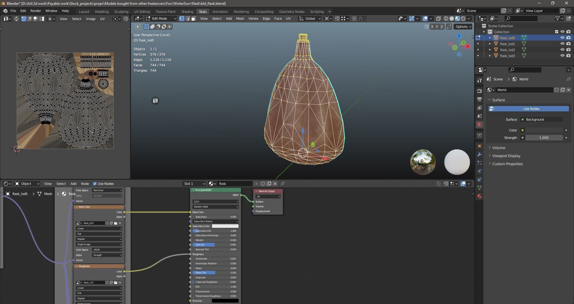 waterskin flask old leather water er1 Low-poly 3D model_9