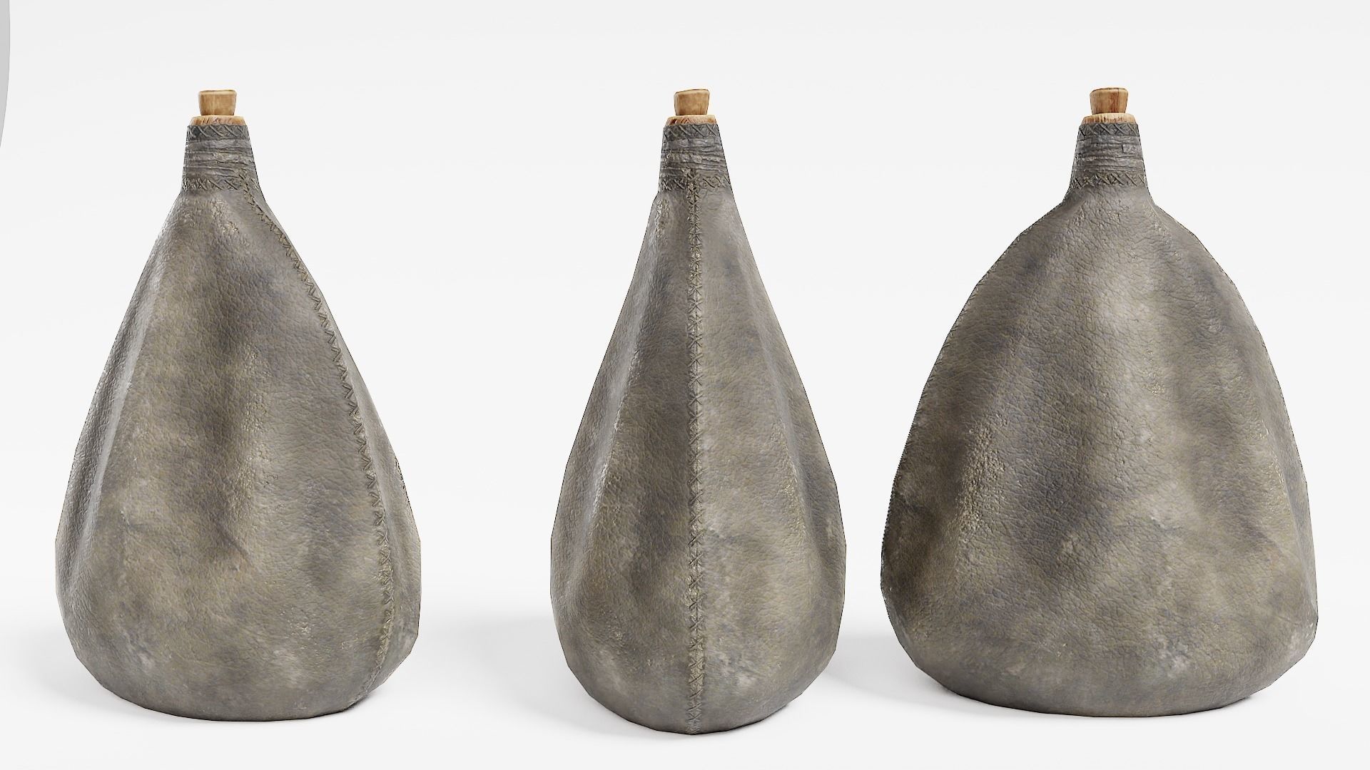 waterskin flask old leather water er1 Low-poly 3D model_7