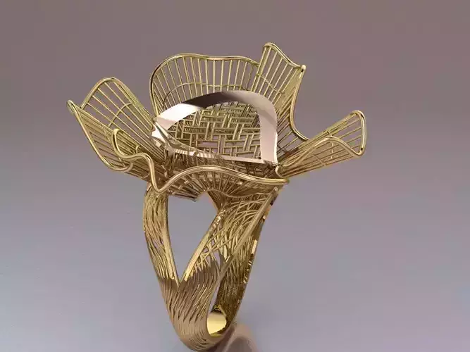 Filigree gold ring with flower in center