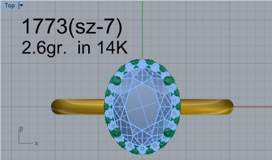Oval Nerrow Diamond Ring 1773 3D print Model 3D print model_4