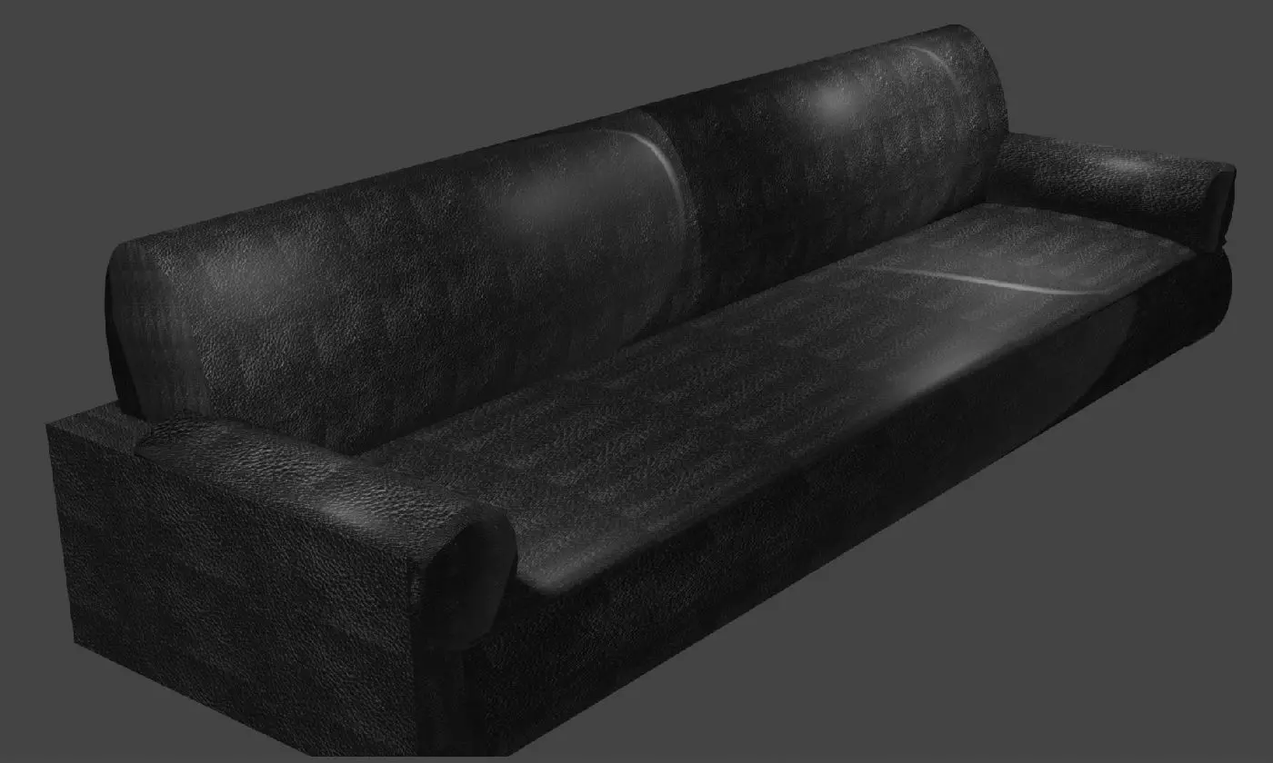 Black Leather Couch Low-poly 3D model_0