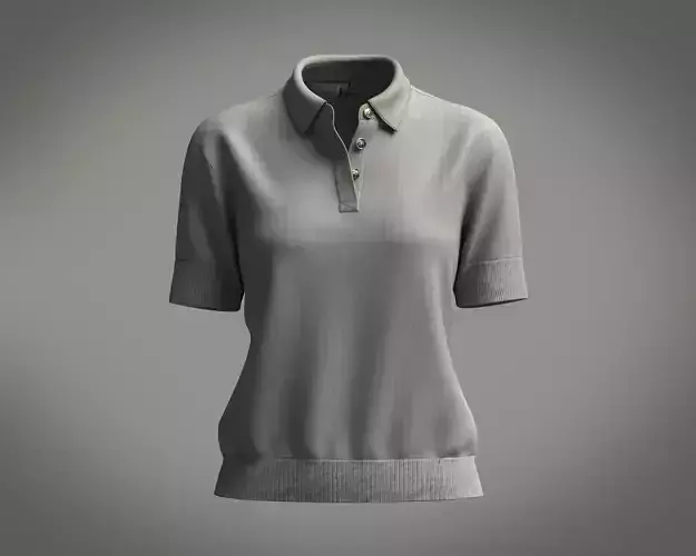 Ladies knitted short sleeve polo 3D model