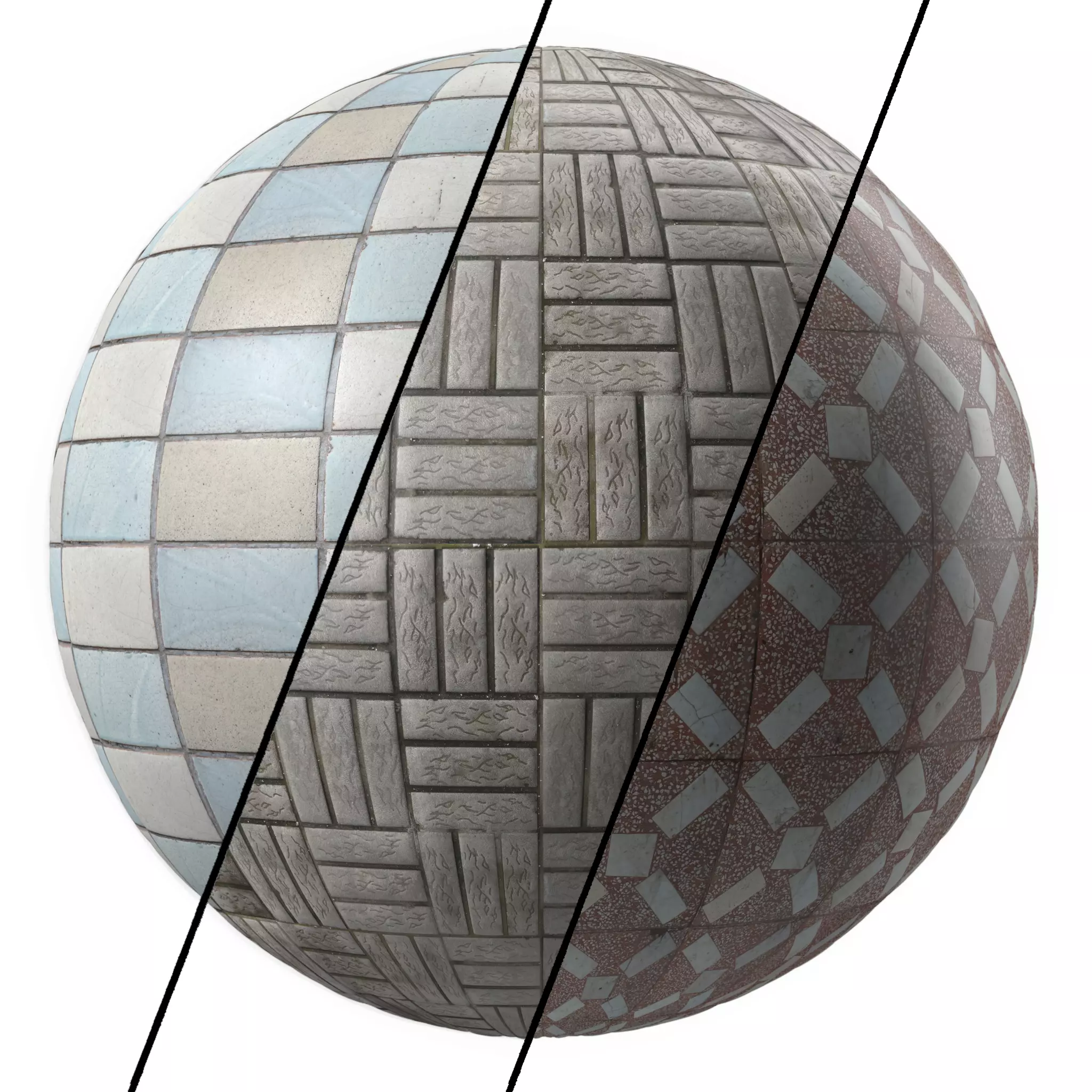 Tiles Materials- 3 Patterns Paving Pbr 4k Seamless Low-poly 3D model_0