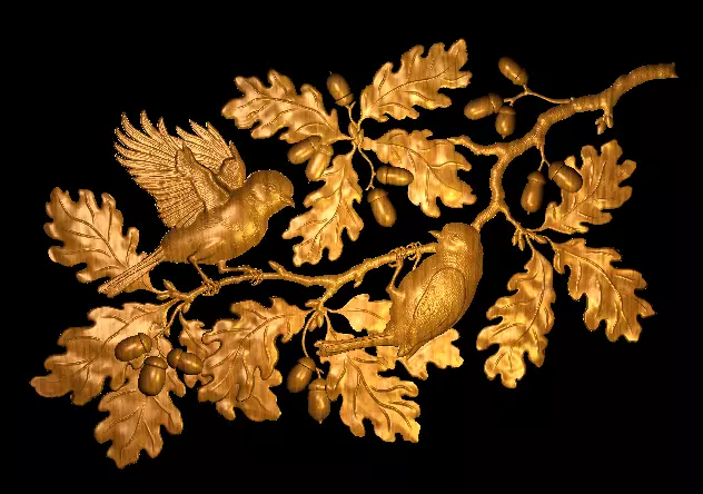 Birds On the Oak Branches 3D print model_0