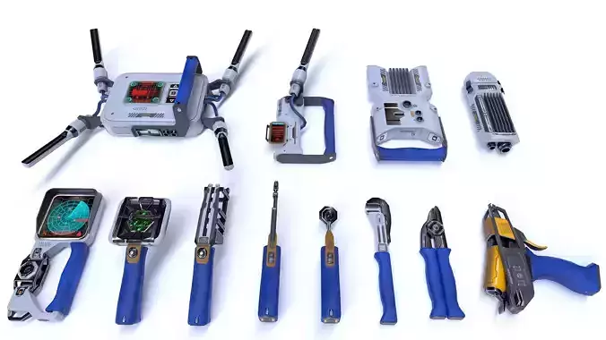 Toolkit sci-fi devices set - lowpoly PBR Low-poly 3D model