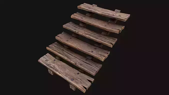 Medieval Wooden Stairs threshold Low-poly 3D model