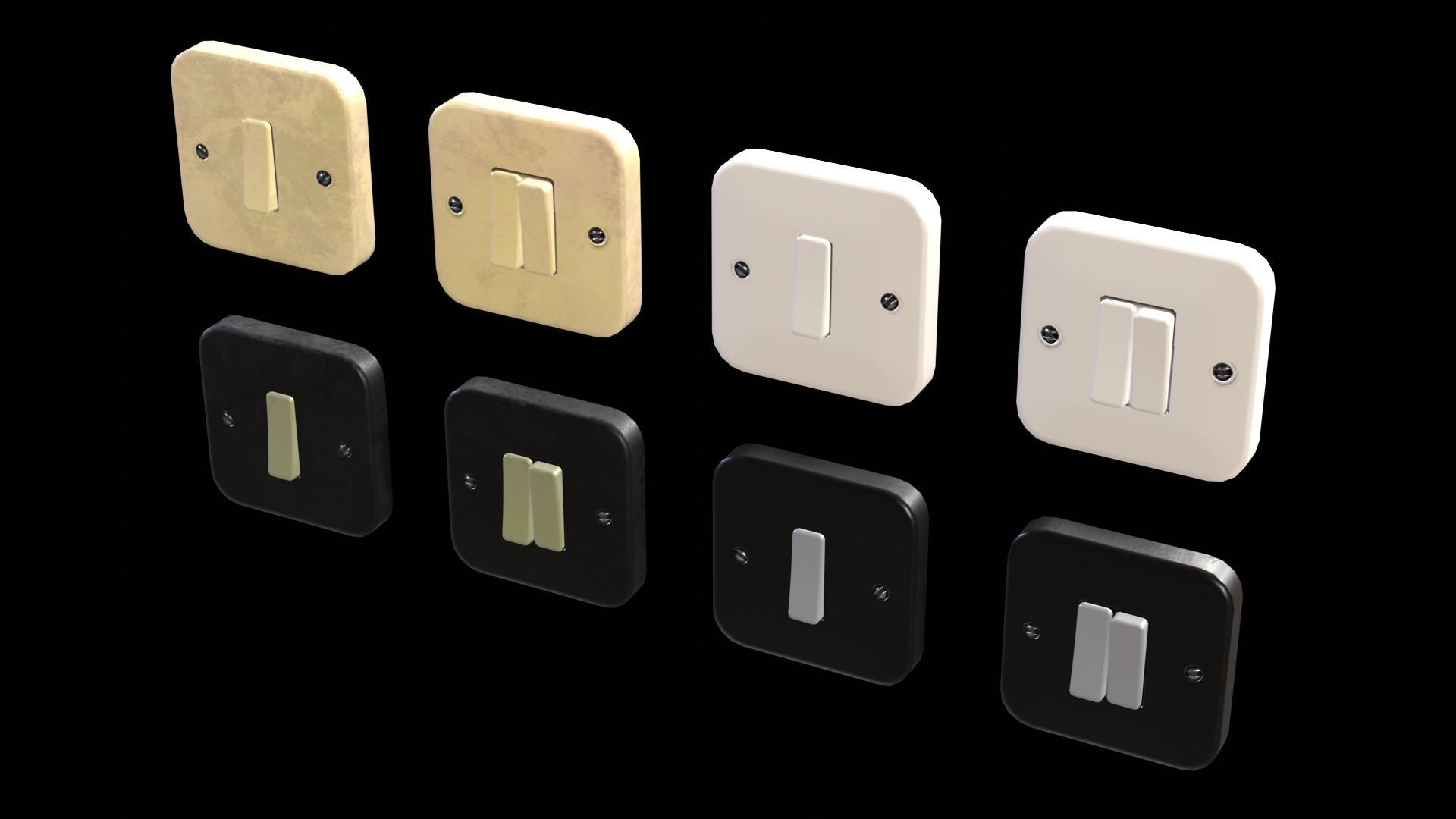 Soviet Light Switches Collection Low-poly 3D model_10