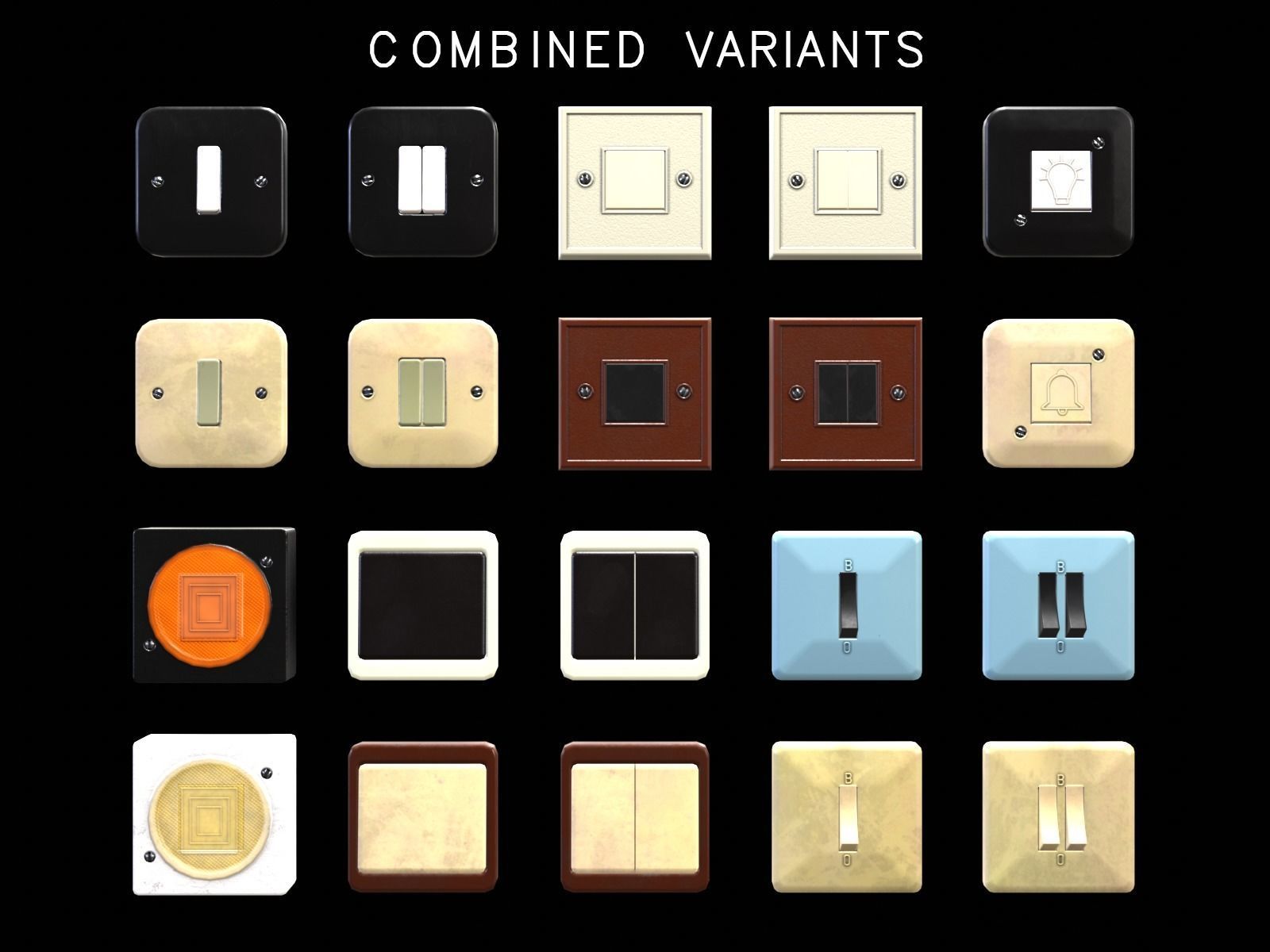 Soviet Light Switches Collection Low-poly 3D model_3