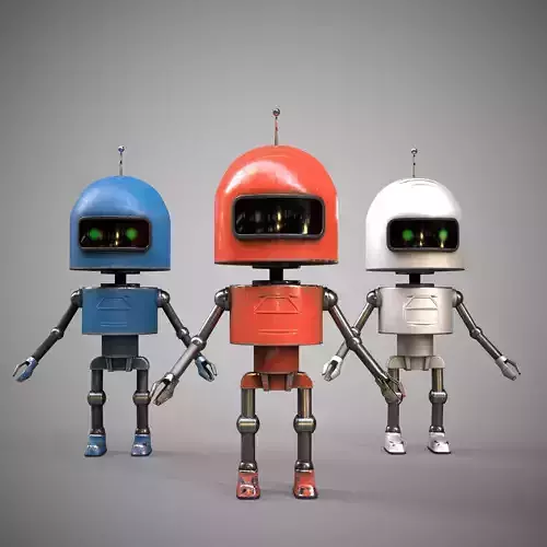 A low-poly 3D modelof a robot of three types
