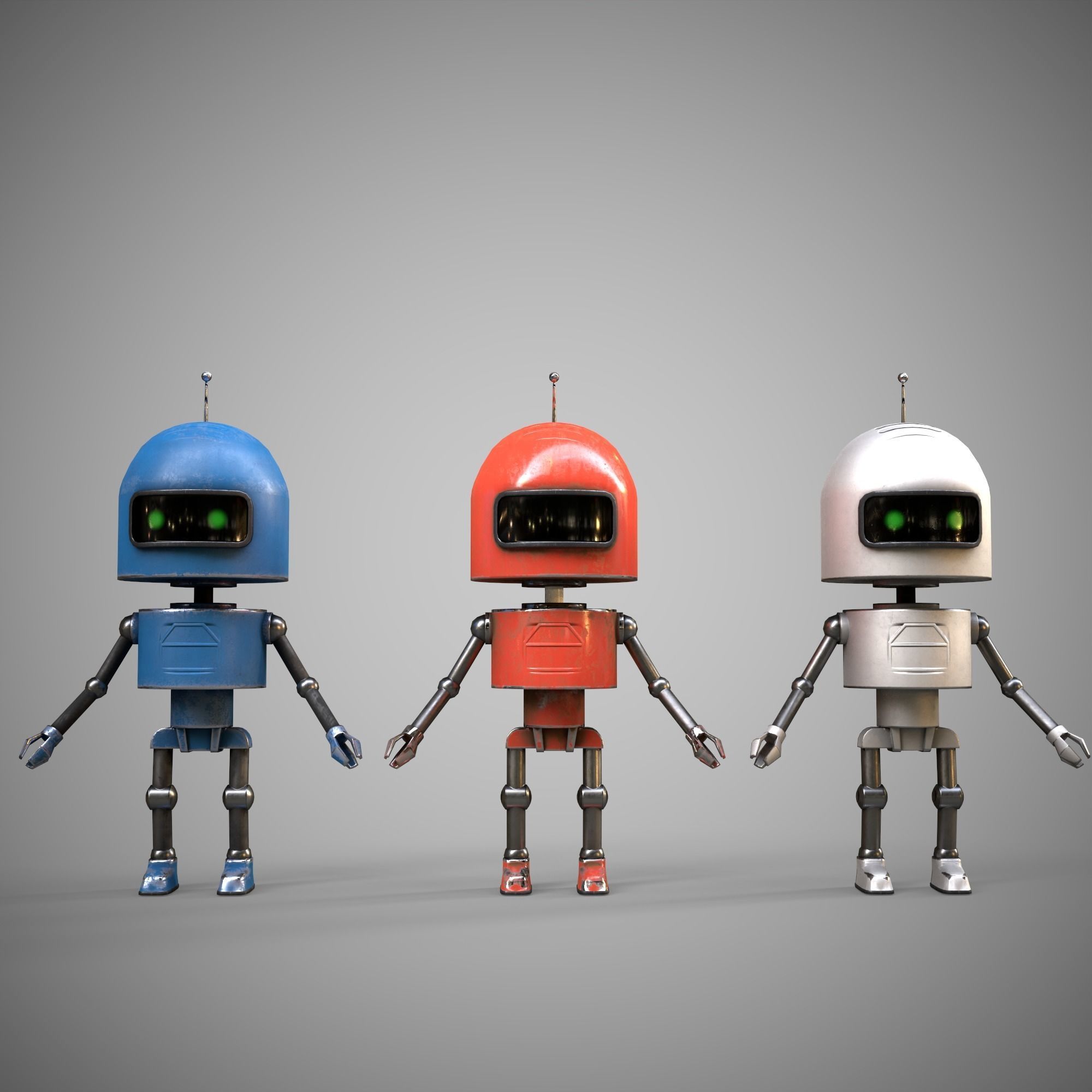 A low-poly 3D modelof a robot of three types Low-poly 3D model_10