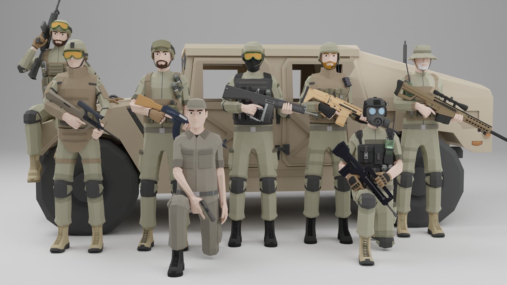 Low poly Soldiers Rigged Low-poly 3D model_2