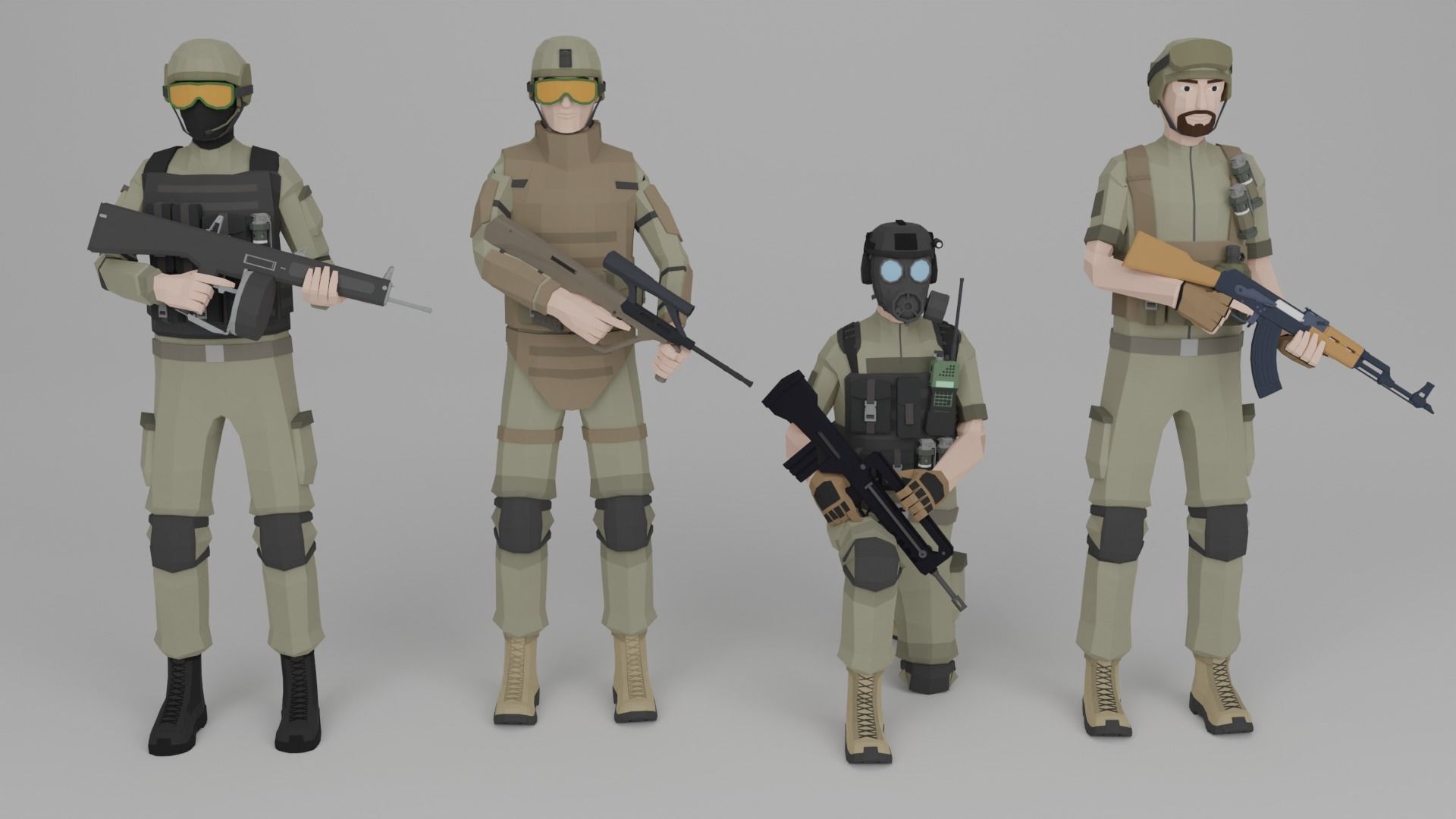 Low poly Soldiers Rigged Low-poly 3D model_3