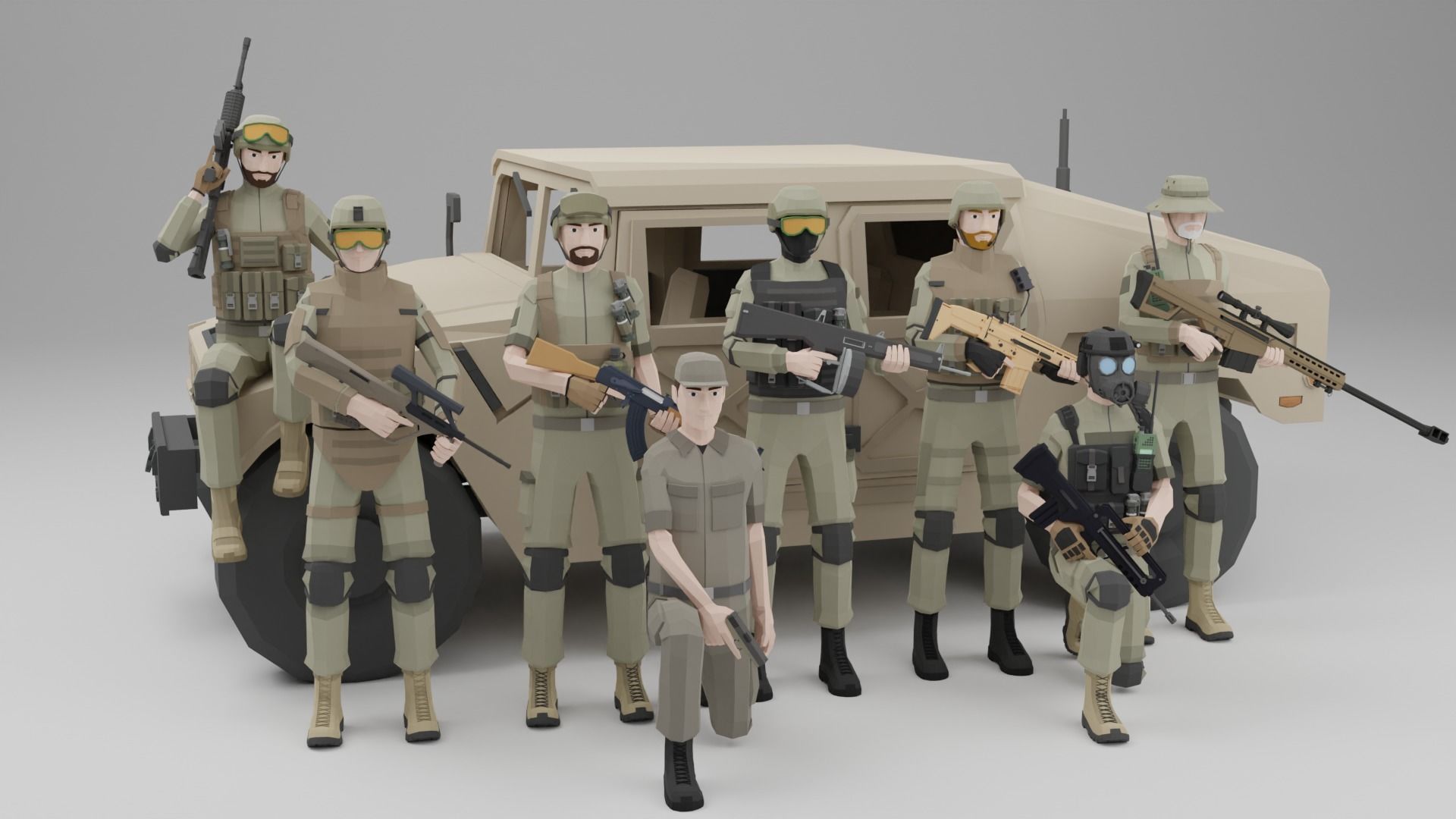 Low poly Soldiers Rigged Low-poly 3D model_1