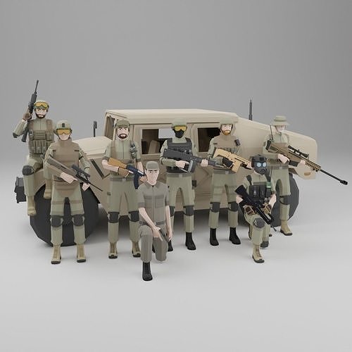 Low poly Soldiers Rigged Low-poly 3D model