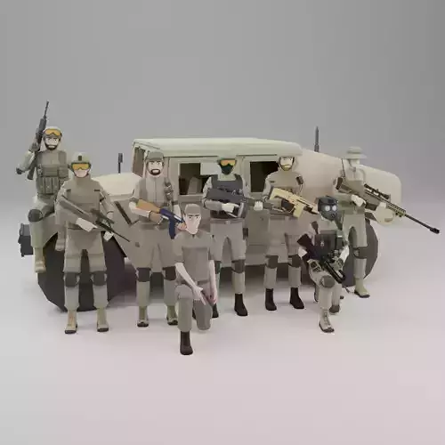 Low poly Soldiers Rigged Low-poly 3D model