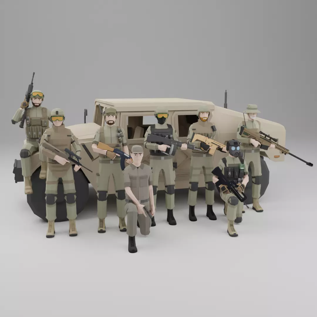 Low poly Soldiers Rigged Low-poly 3D model_0