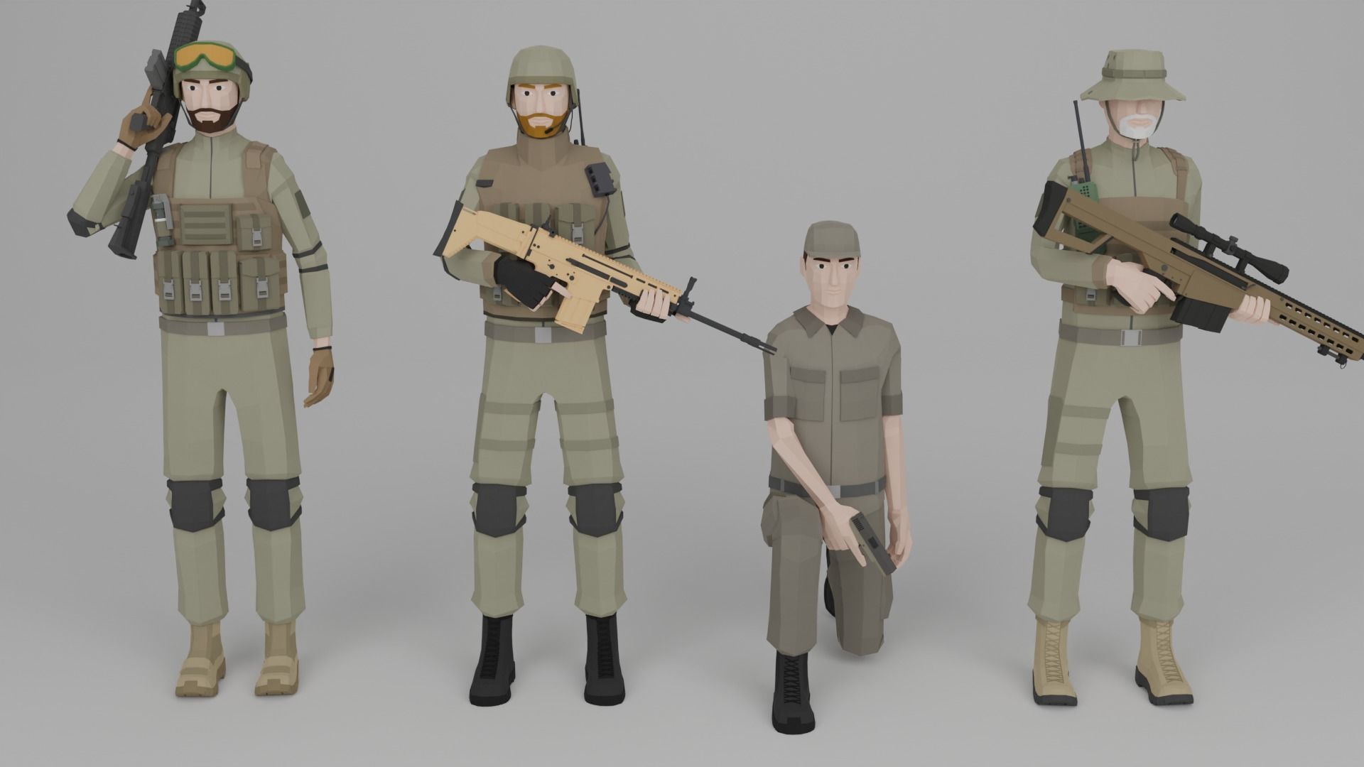 Low poly Soldiers Rigged Low-poly 3D model_4