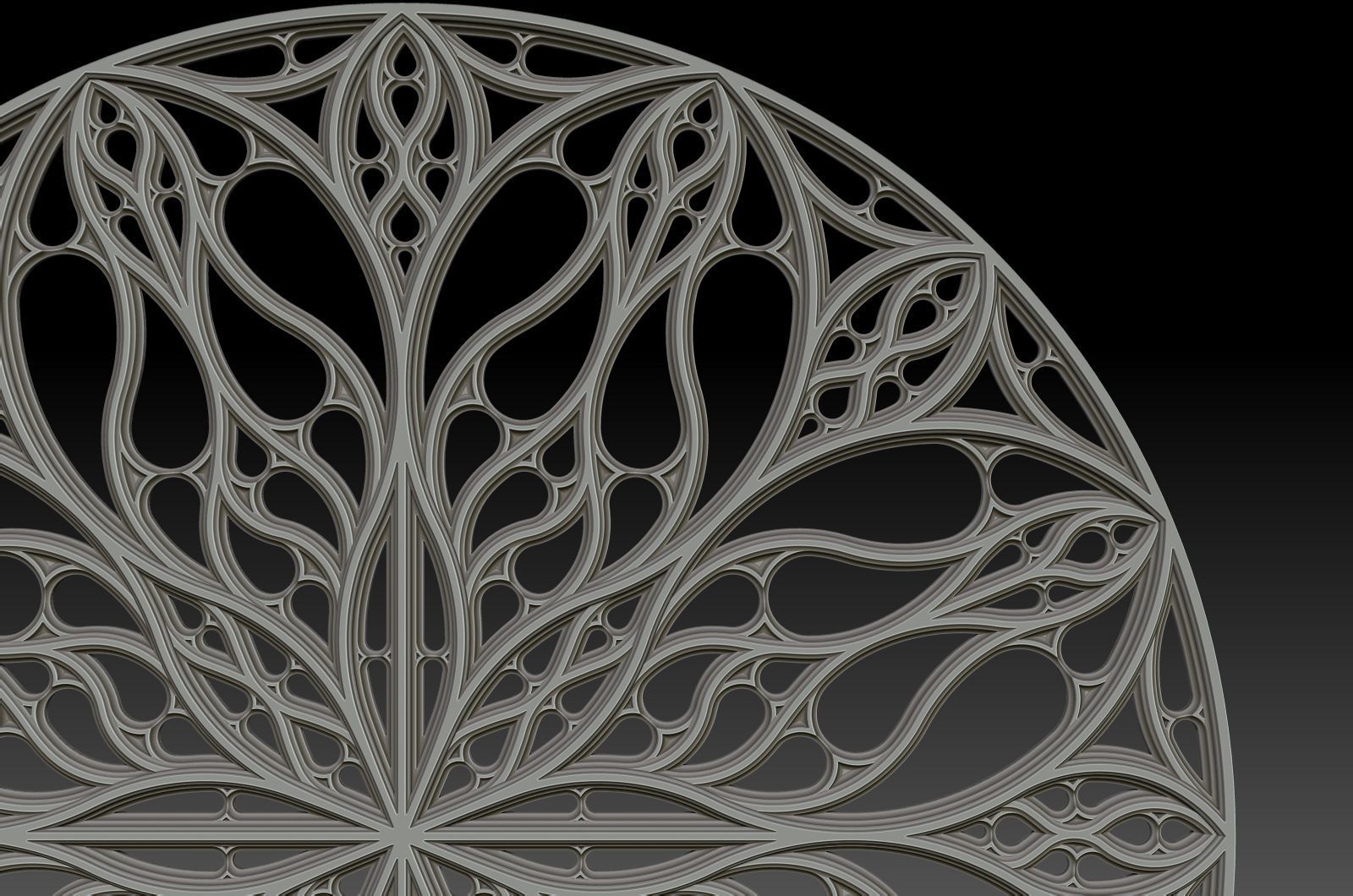 Gothic pattern decorative round window grille model 3D print model_1