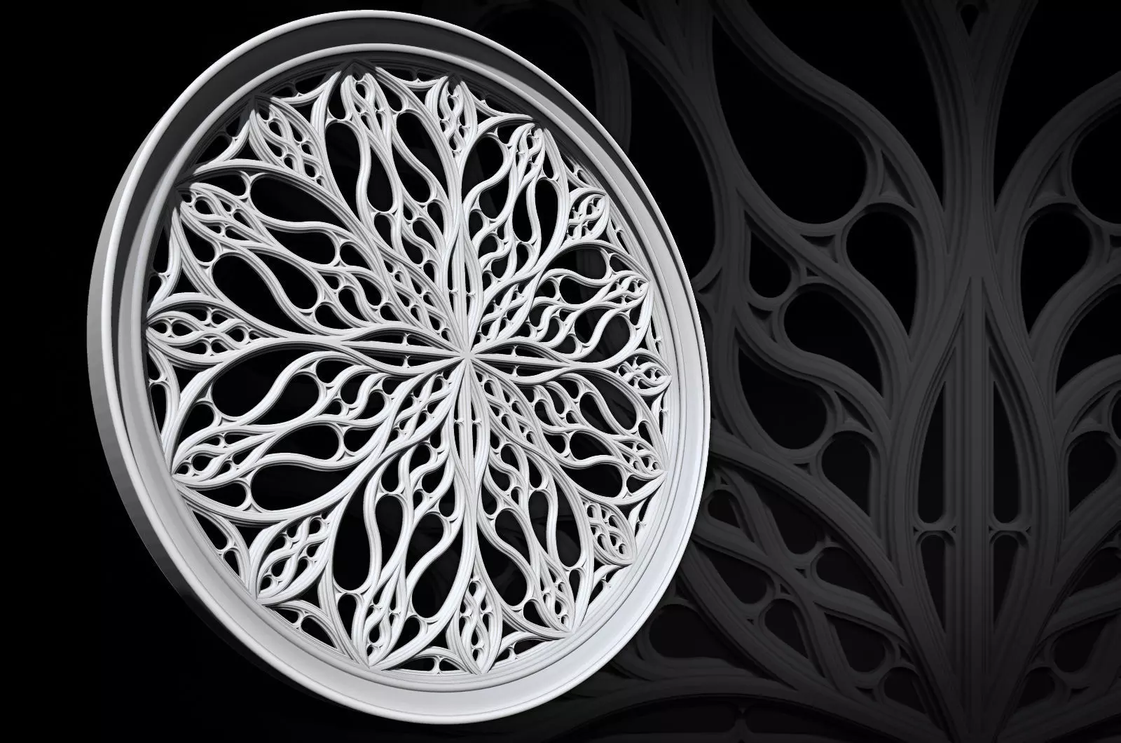 Gothic pattern decorative round window grille model 3D print model_0