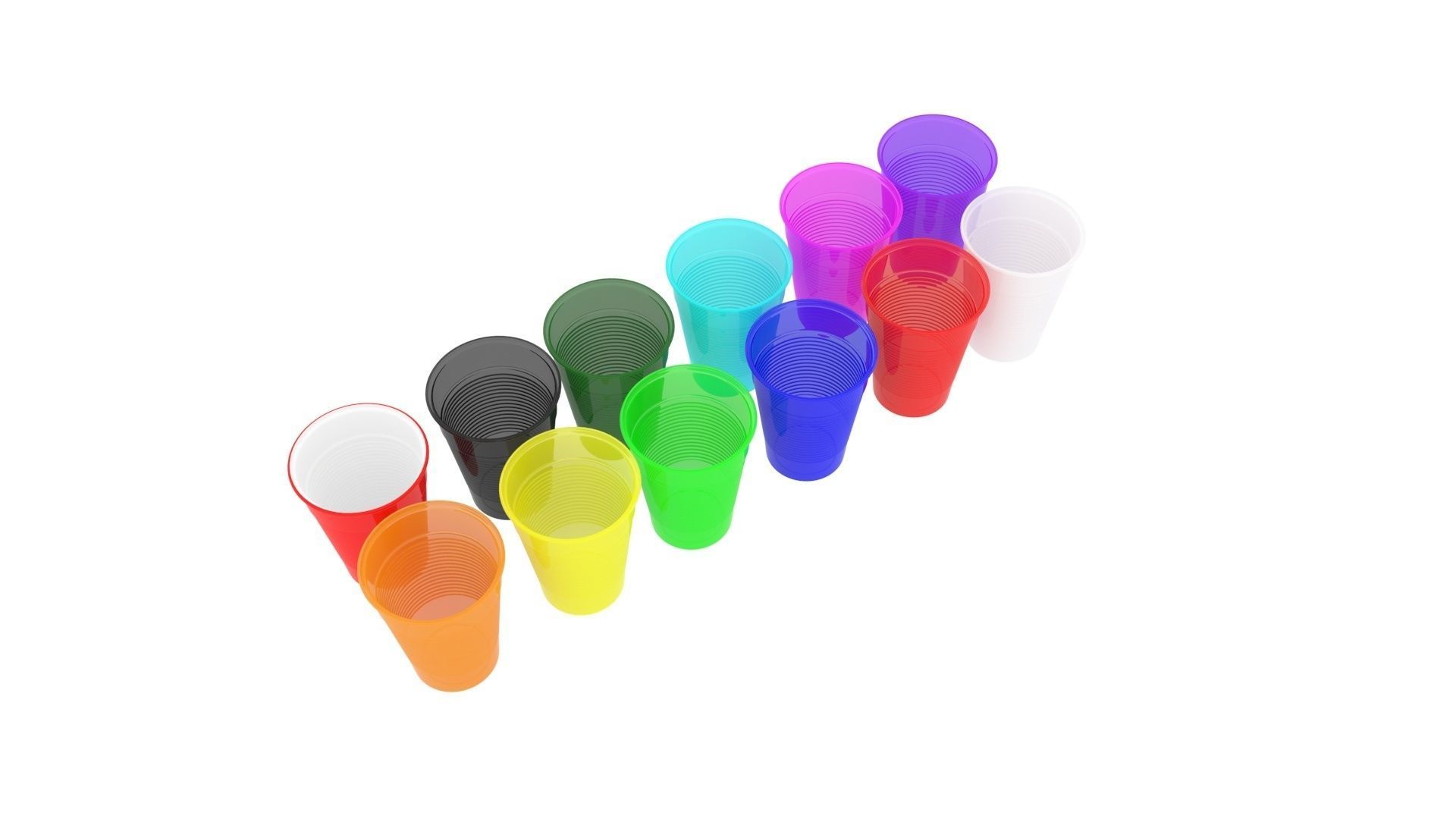 Colored Plastic Cups Set 3D model_12