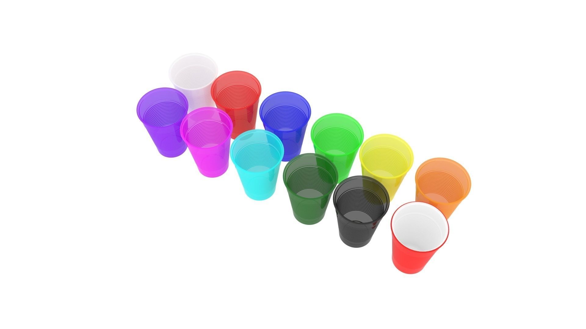 Colored Plastic Cups Set 3D model_11