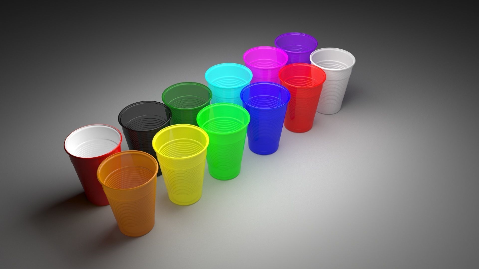 Colored Plastic Cups Set 3D model_2