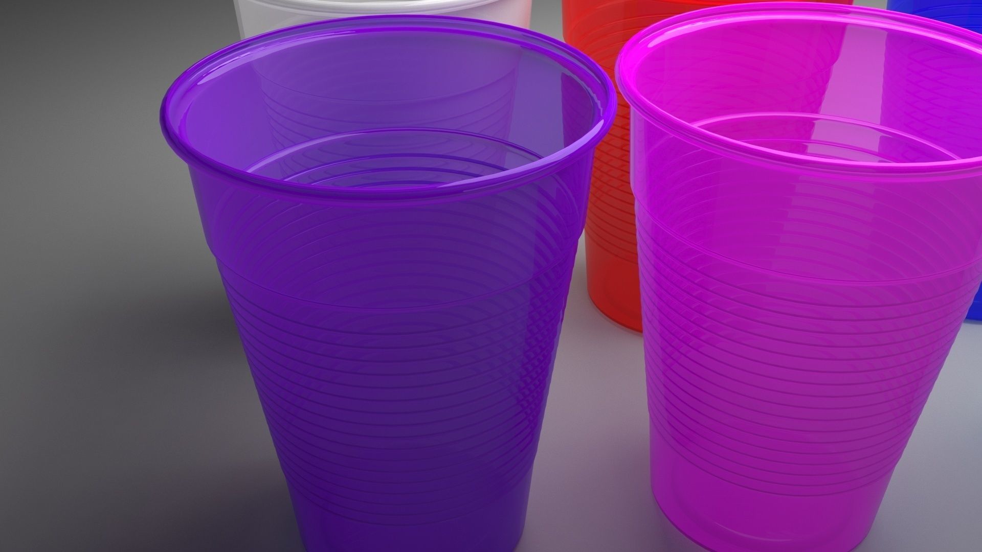 Colored Plastic Cups Set 3D model_9