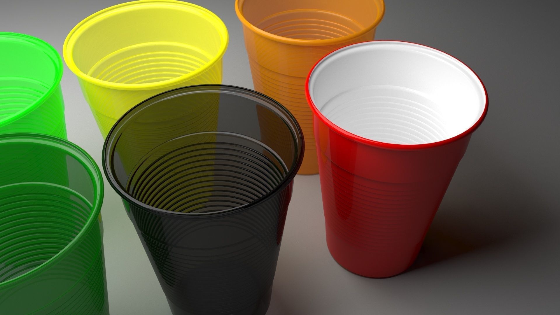 Colored Plastic Cups Set 3D model_7