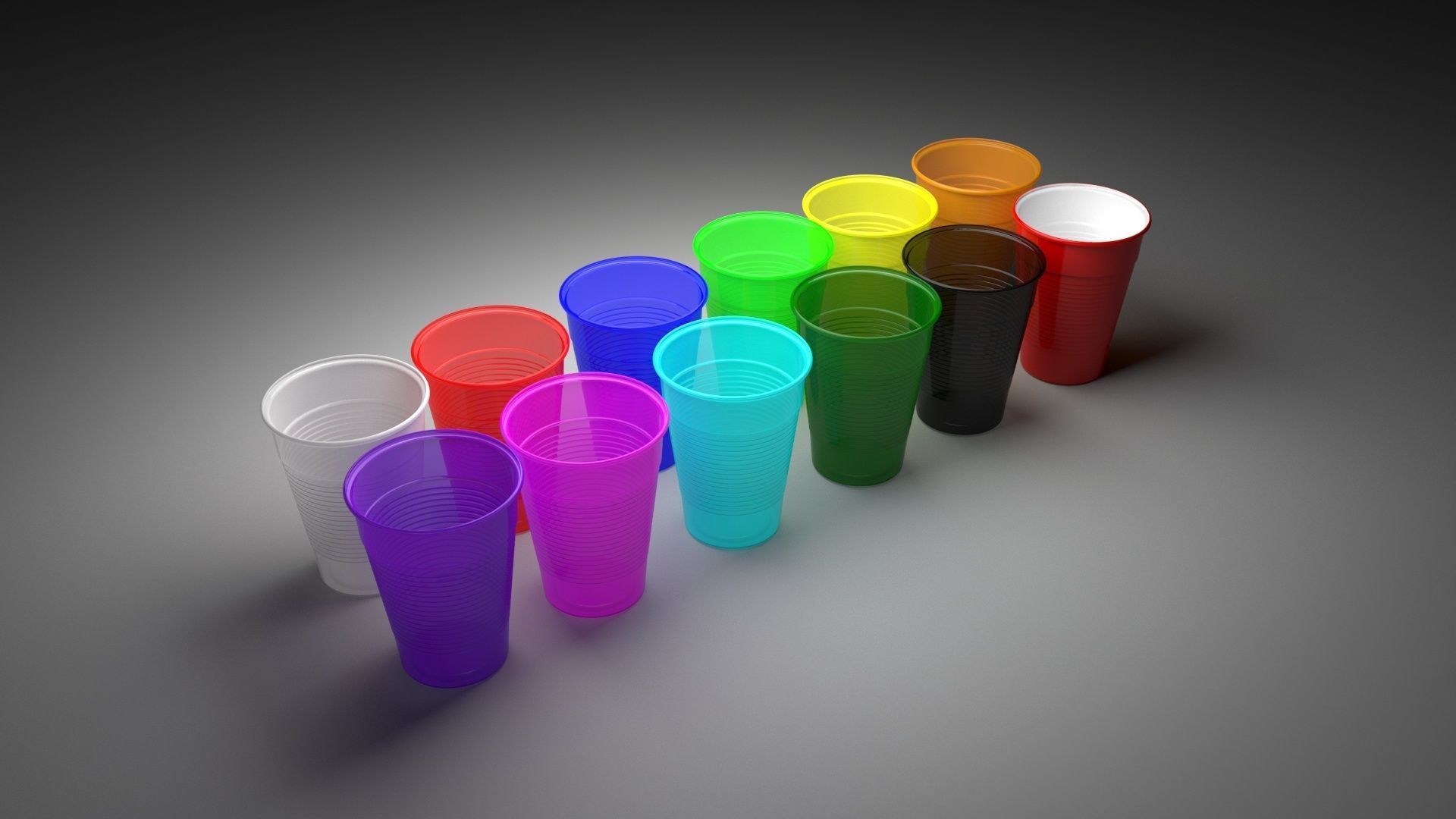 Colored Plastic Cups Set 3D model_4