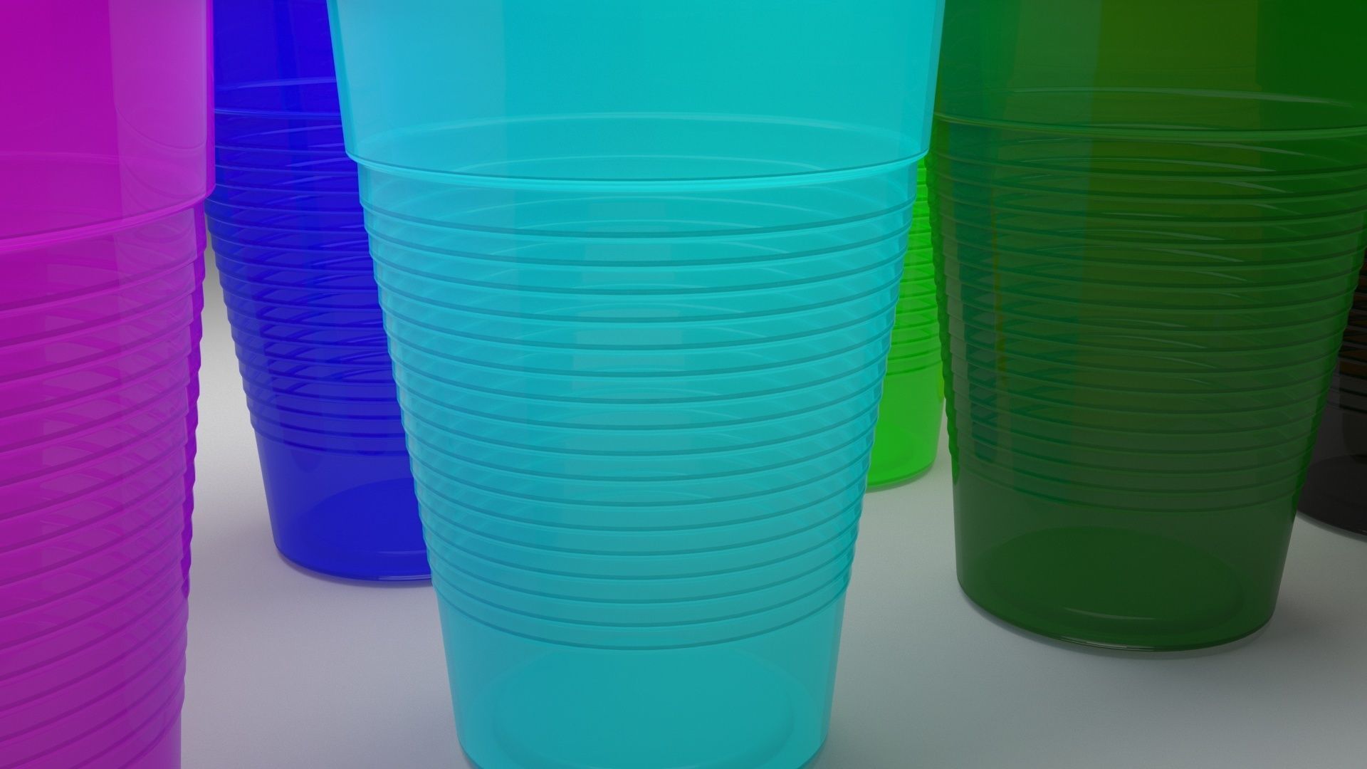 Colored Plastic Cups Set 3D model_6