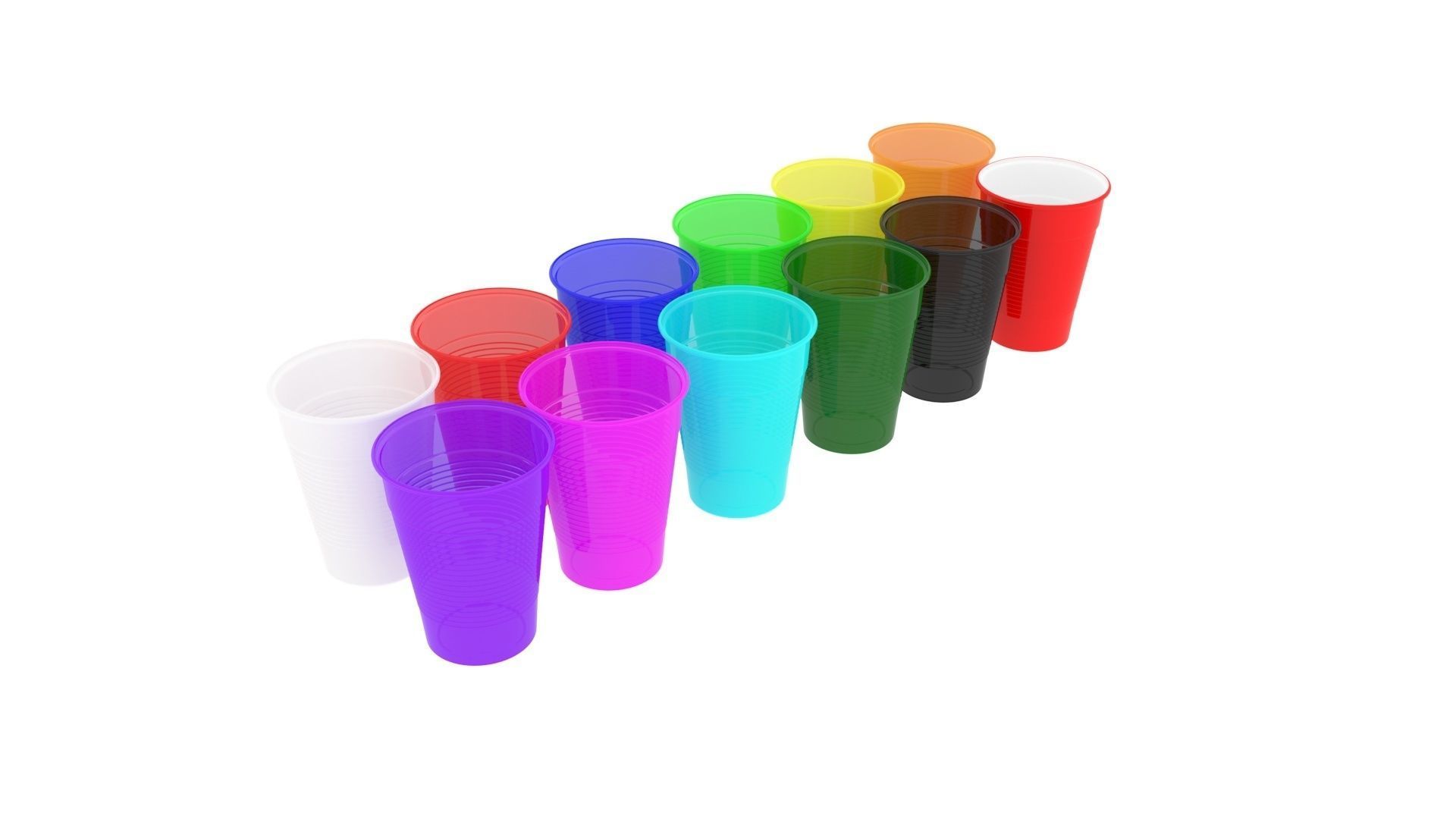 Colored Plastic Cups Set 3D model_10
