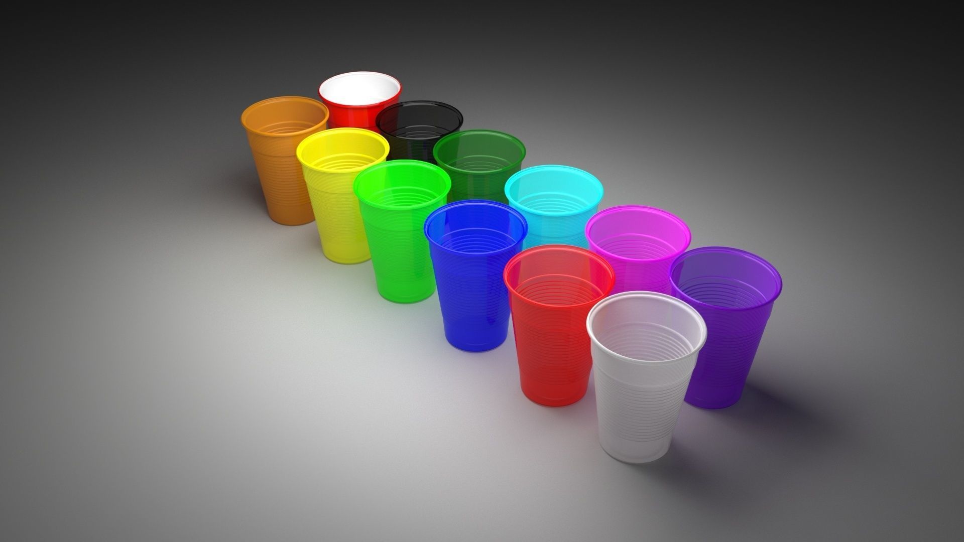 Colored Plastic Cups Set 3D model_3